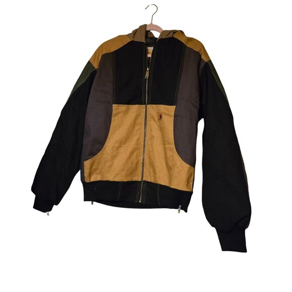 Carhartt Other - Carhartt Hooded Patchwork Reworked Jacket L Multicolor Men Zip Front Ribbed Cuff